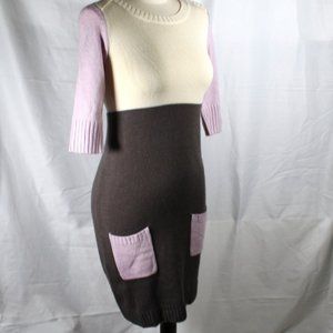 Lavender Gray Cream Knit Business Casual Cute Pretty Dress Pockets Size Small